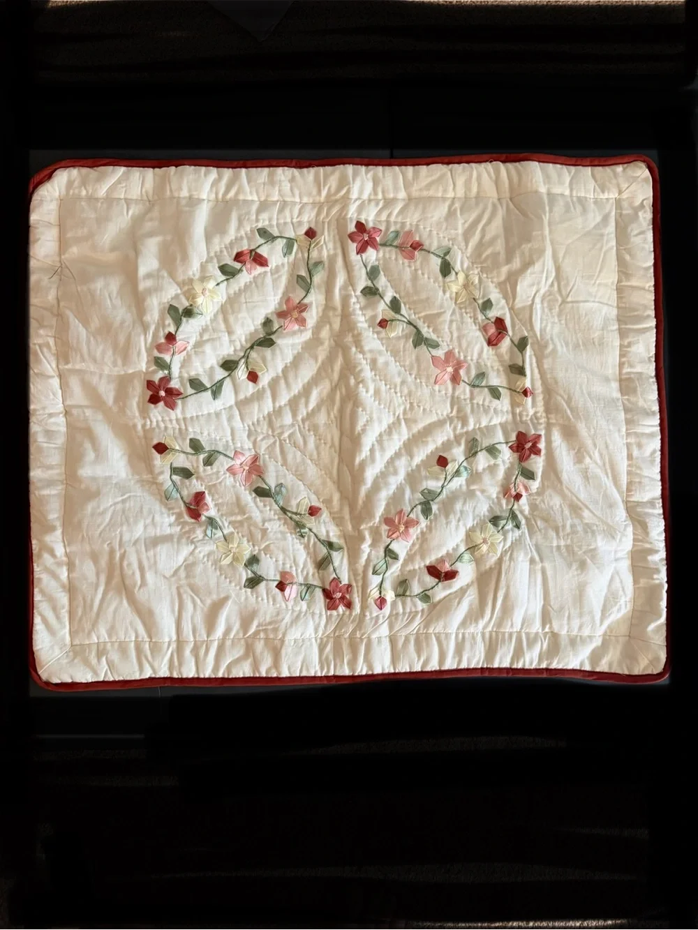 New American Traditions Cream Quilted Abigail Ribbon Pillow Sham 20x26” Country
